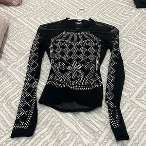 Black sheer top with silver studs